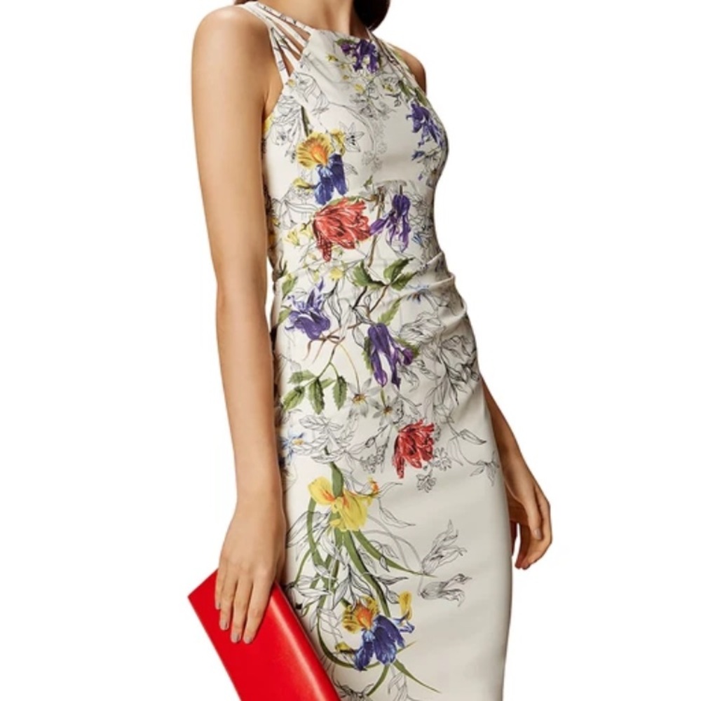 Karen Millen The Atelier White Hand-Painted Floral Print Strappy Sheath Dress, 8 - Picture 5 of 16
